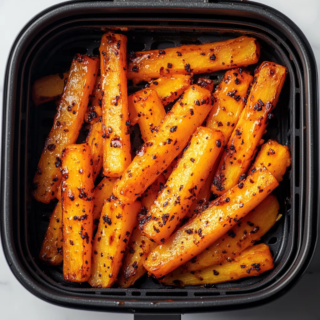 A black container with a lid filled with fried carrots.