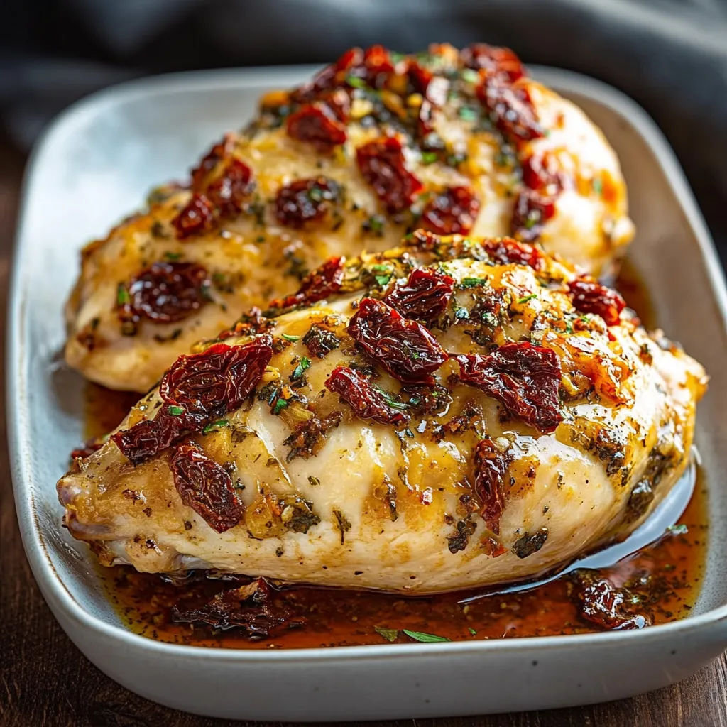 Two pieces of chicken with red peppers on top.
