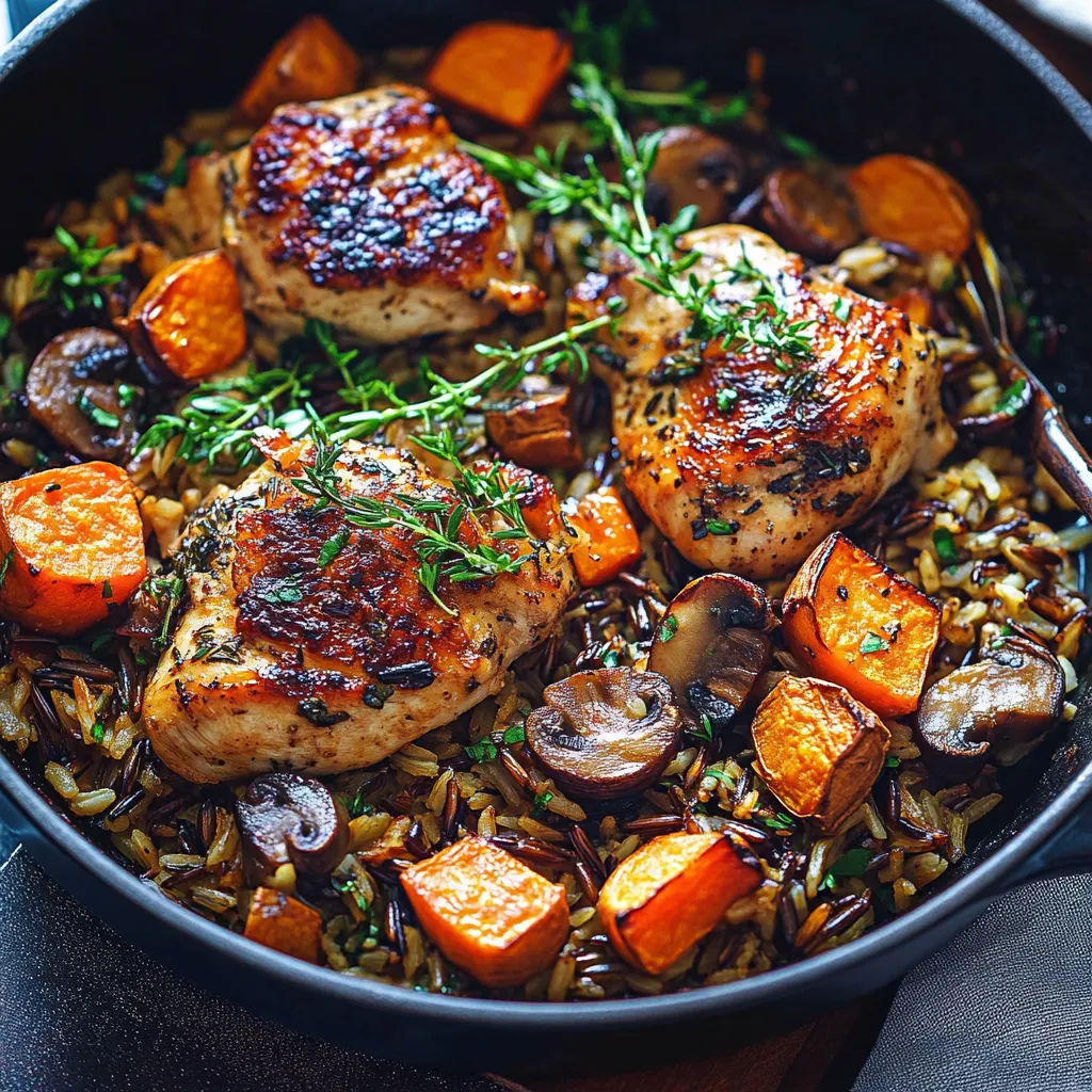 A pan of food with chicken, rice, and vegetables.