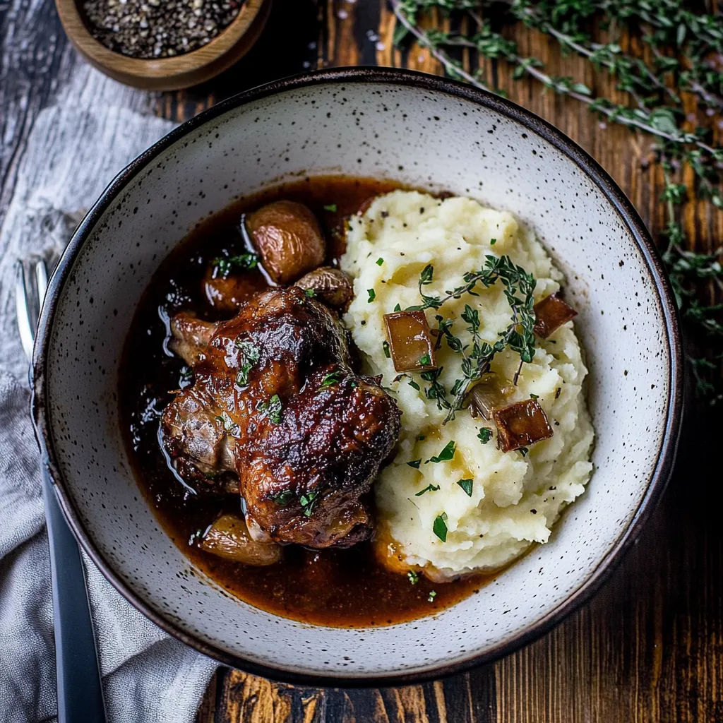 A plate of food with meat and potatoes.