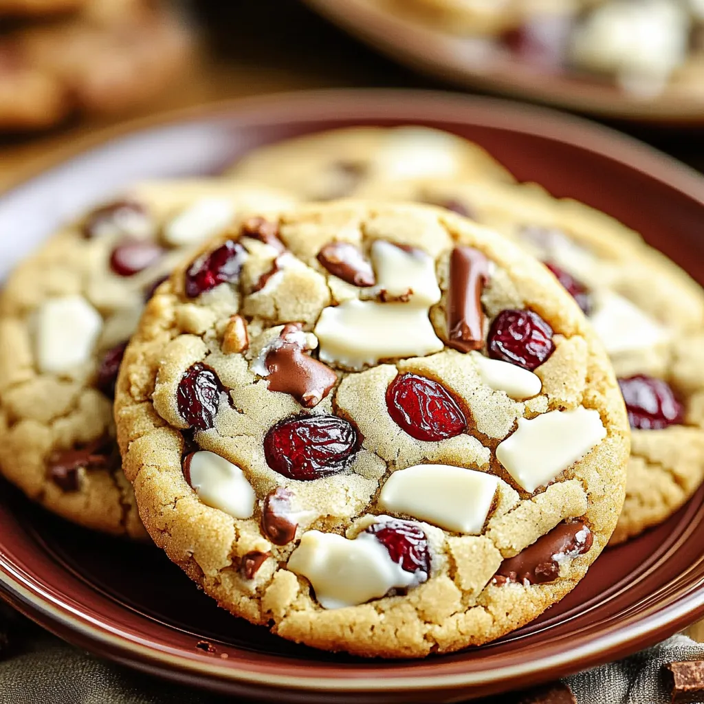 A plate of cookies with white and red toppings.