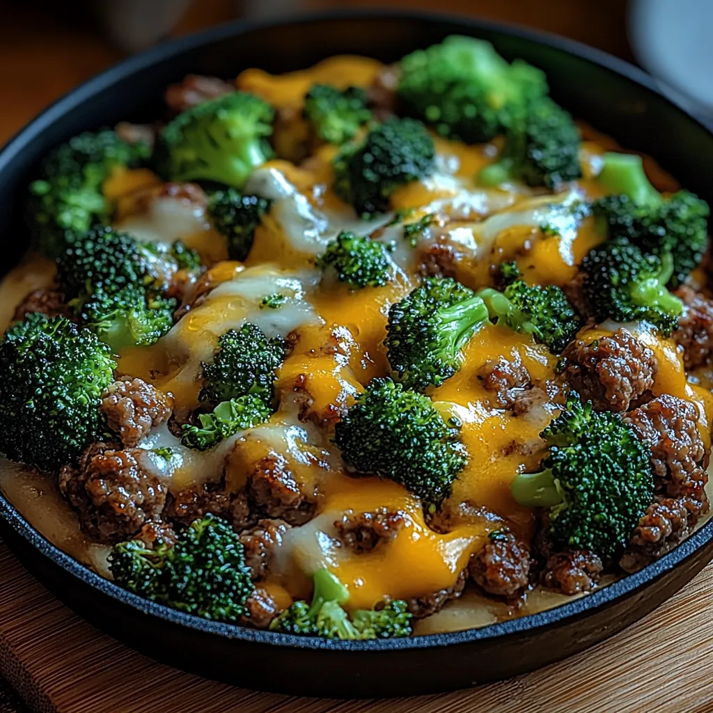 A pan of food with broccoli and meat.