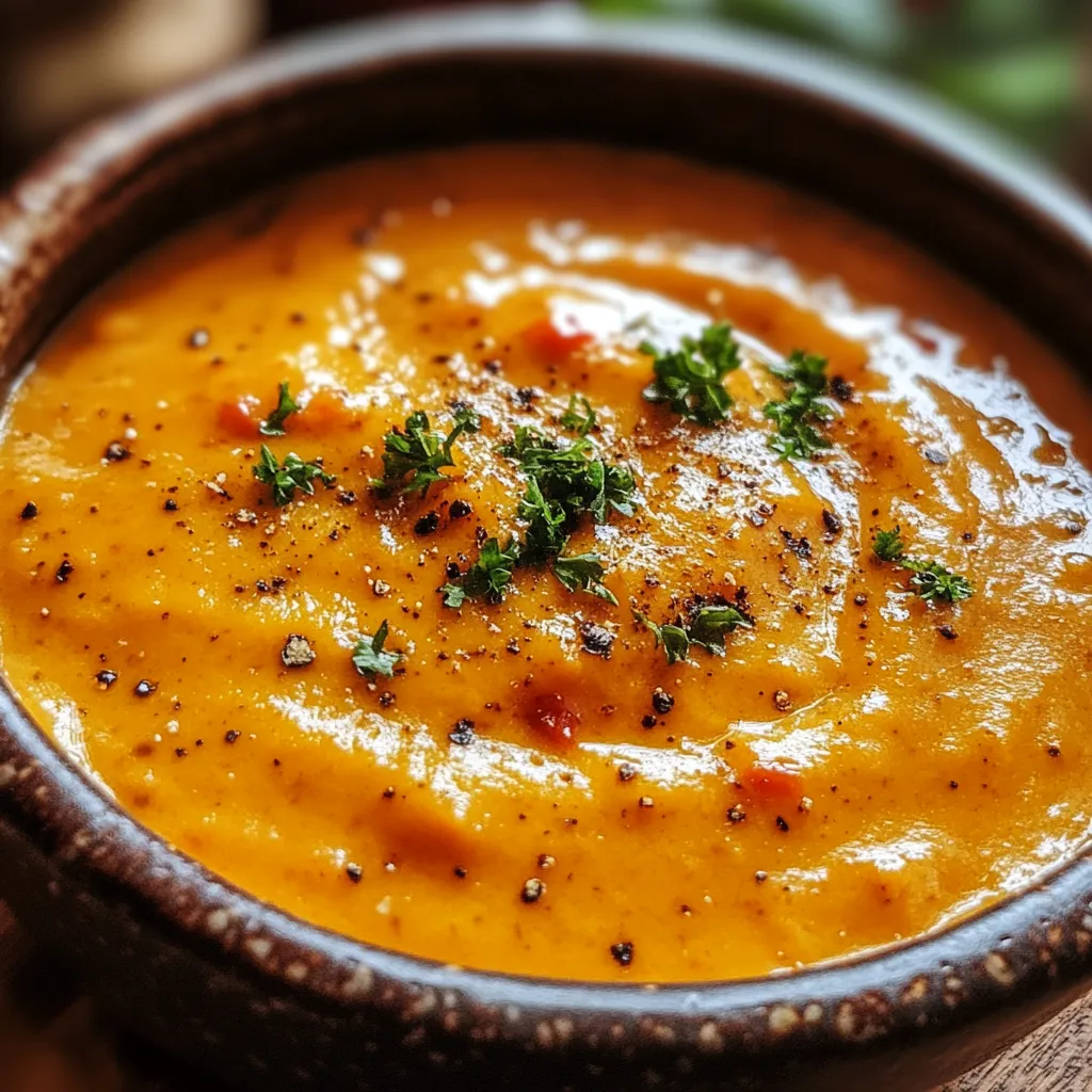 A bowl of soup with a spoon in it.