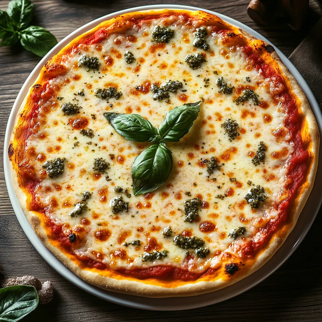 A pizza with cheese and basil on top.