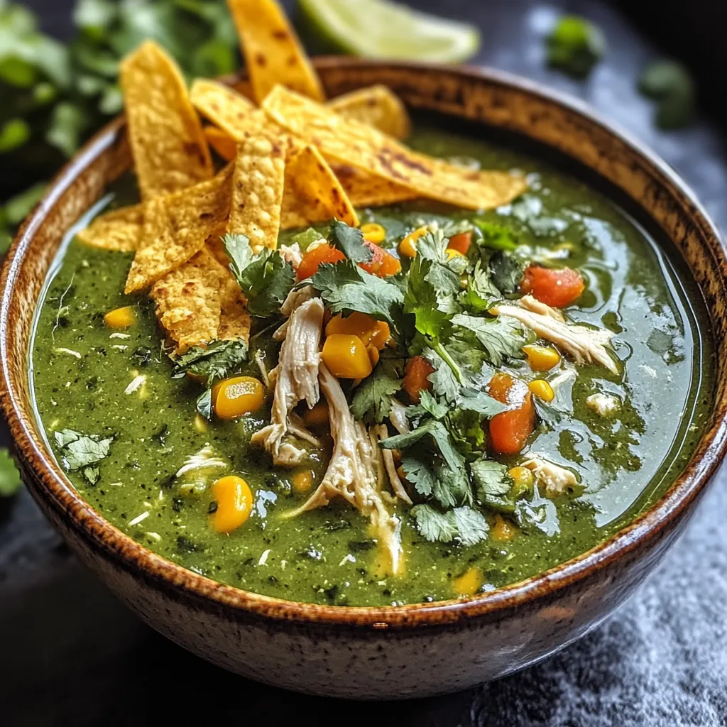 A bowl of soup with chips on top.