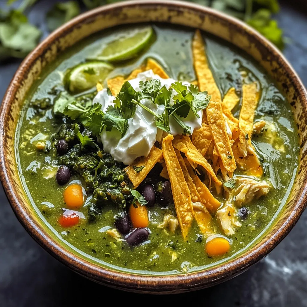 A bowl of soup with chips on top.