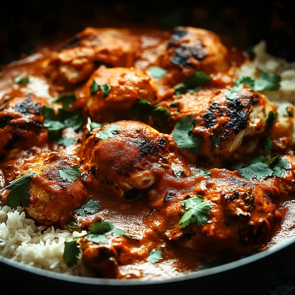 A bowl of chicken with rice and spices.