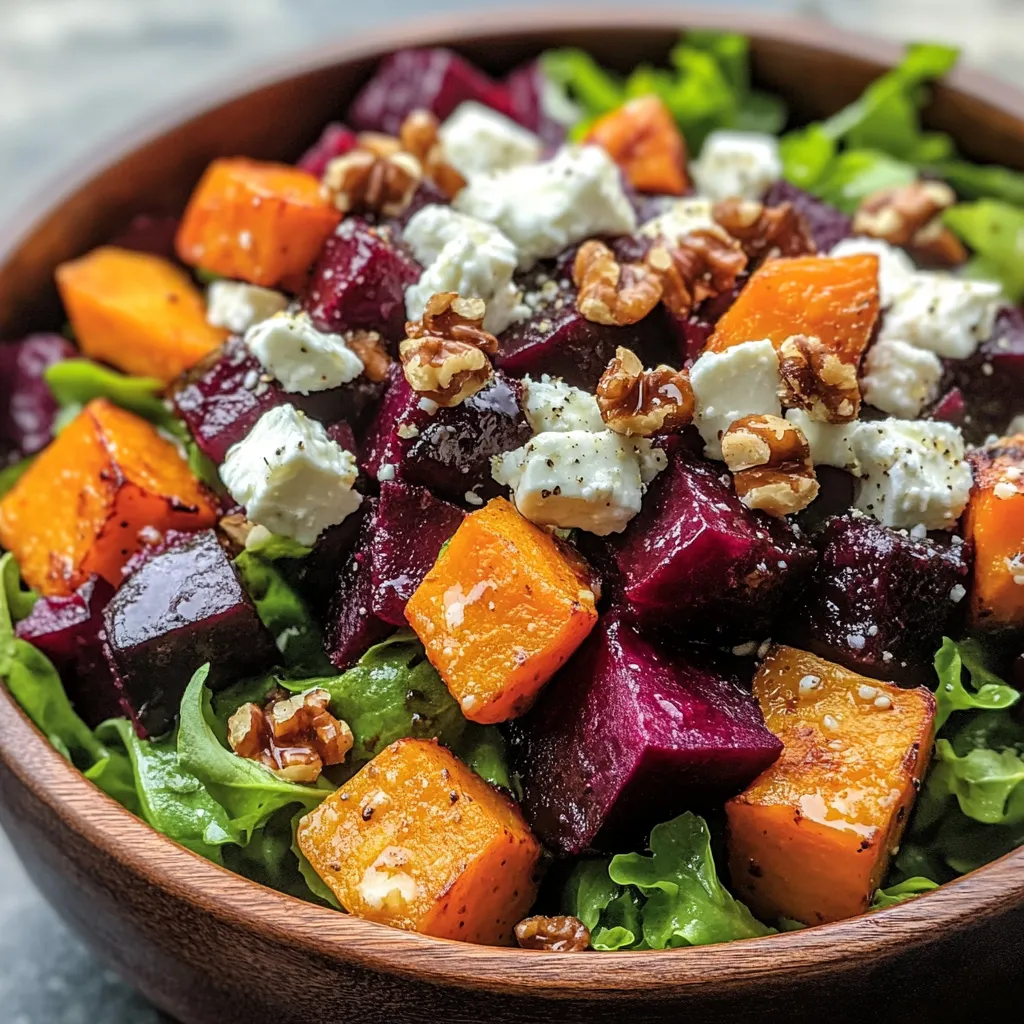 A bowl of salad with feta cheese and walnuts.
