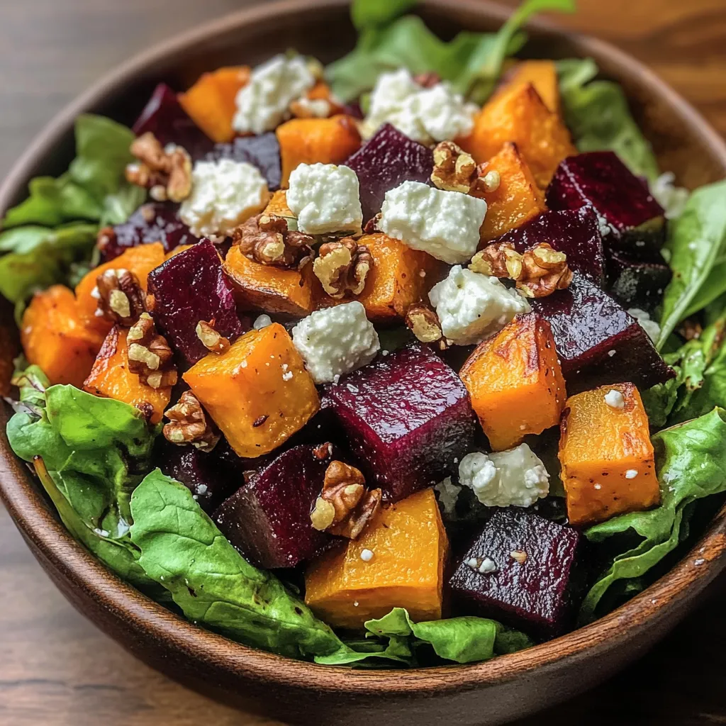 A bowl of salad with feta cheese and walnuts.