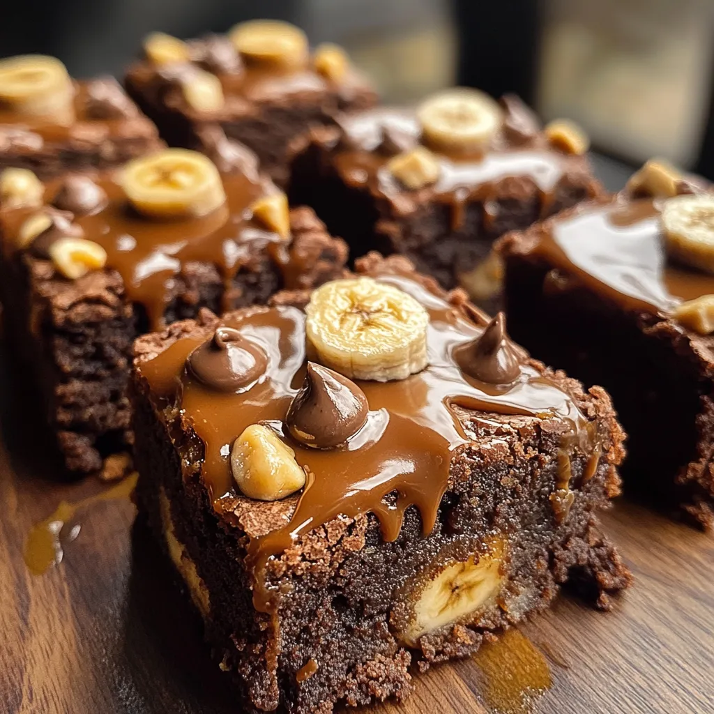 A close up of a chocolate dessert with bananas and nuts.