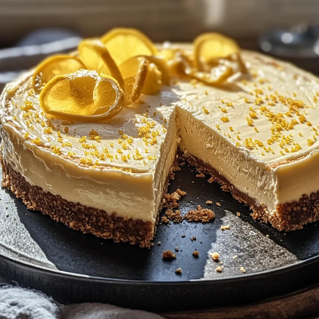 A slice of cake with lemon wedges on top.