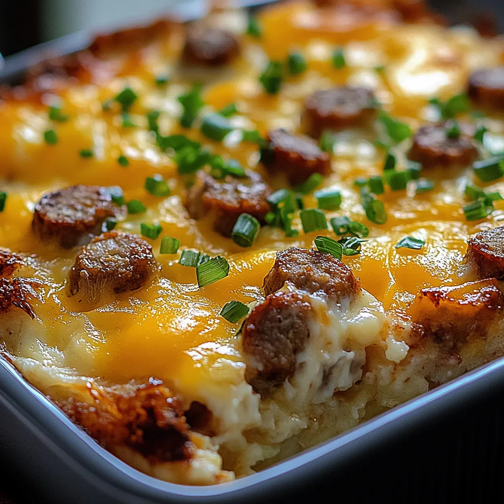 A casserole with sausage and cheese.