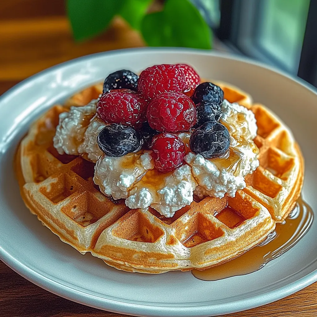 A plate of waffles with berries on top.