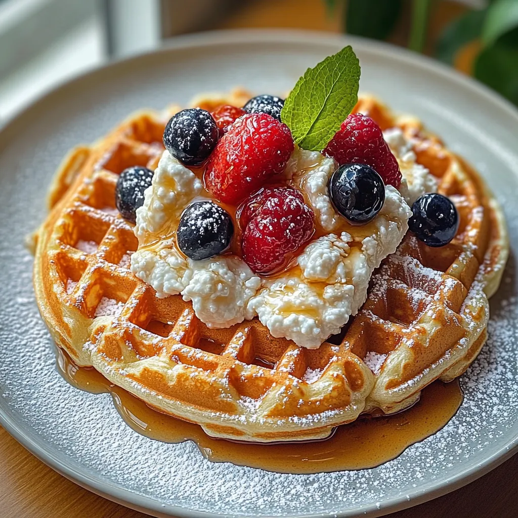 A waffle with whipped cream and berries.