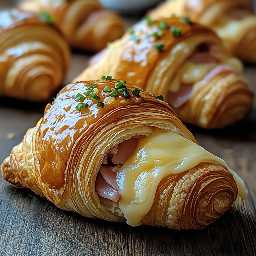 A pastry with cheese and ham on top.
