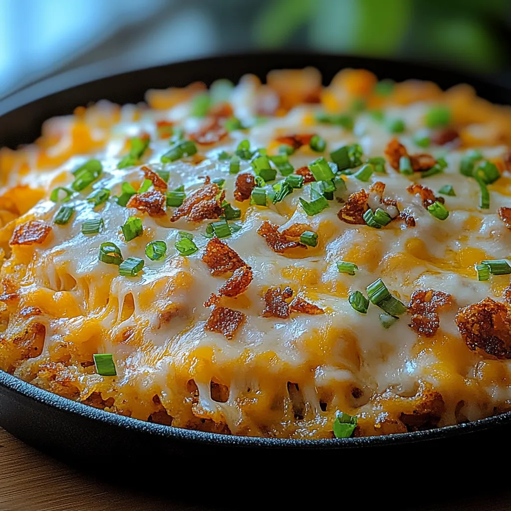A pan of food with cheese and bacon.