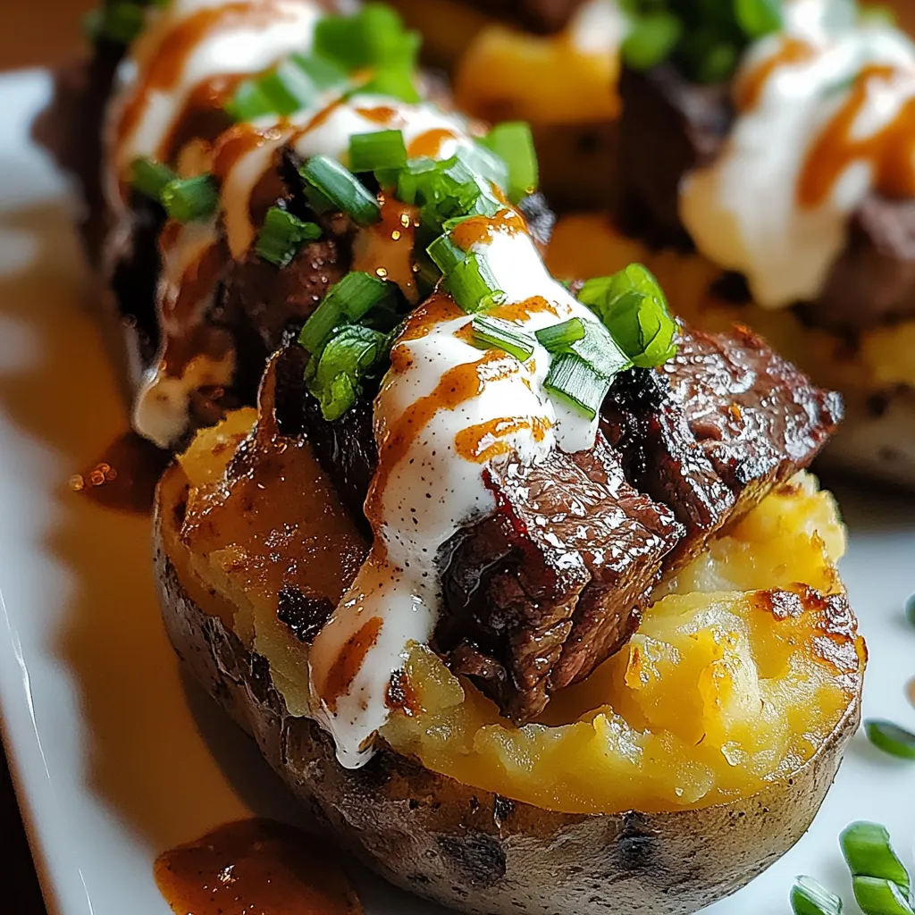 A plate of food with a potato and meat on it.
