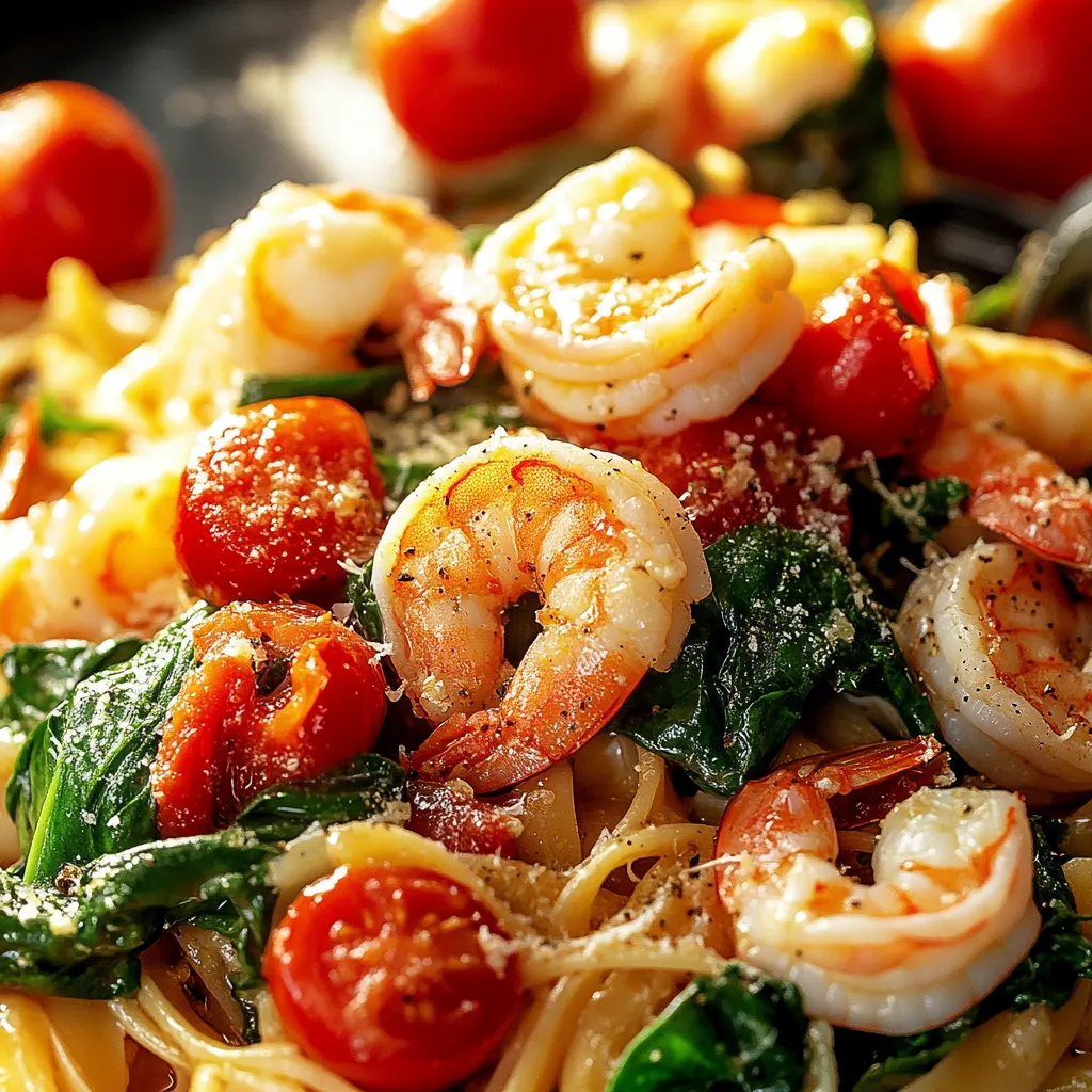 A plate of shrimp and tomatoes.