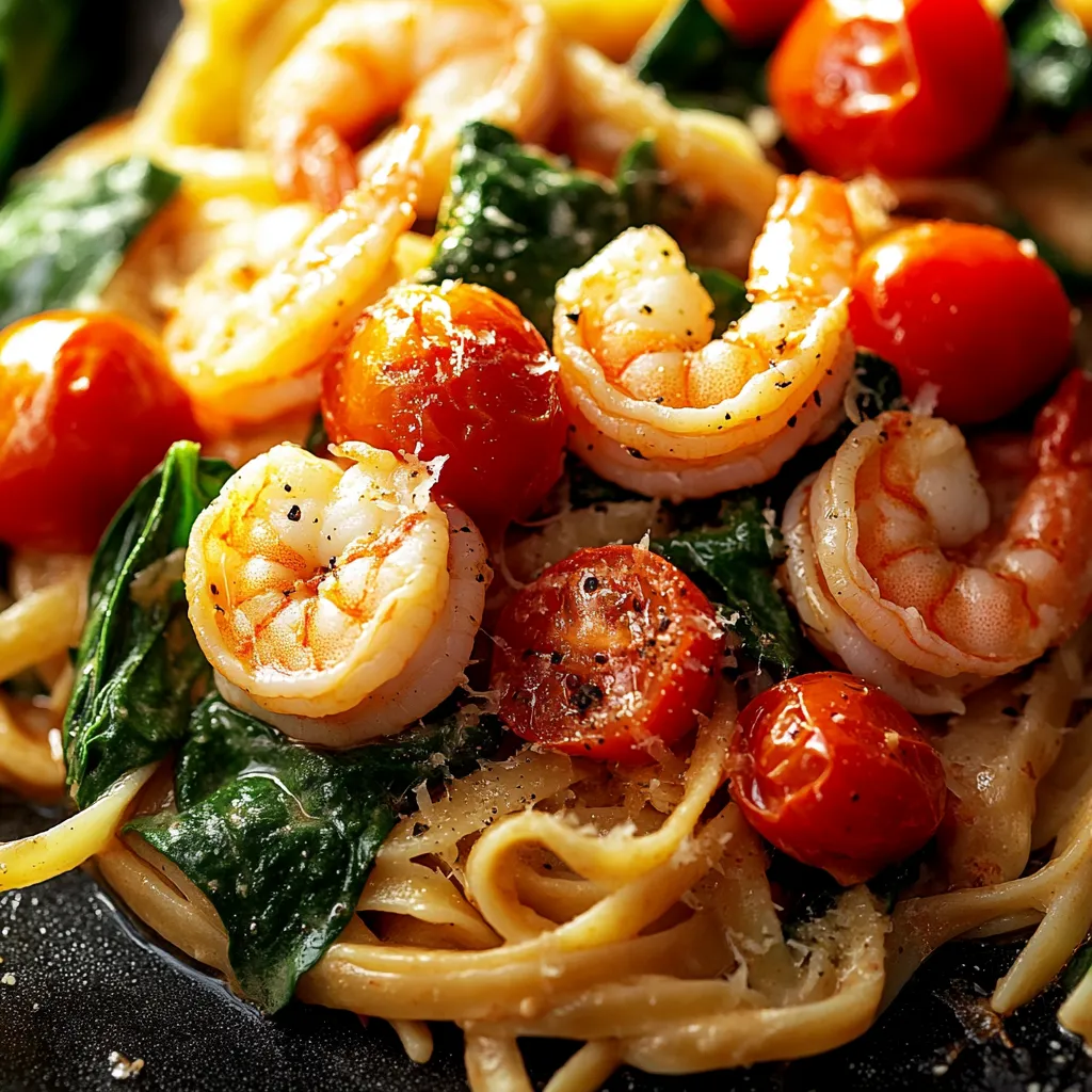 A plate of shrimp and tomatoes.