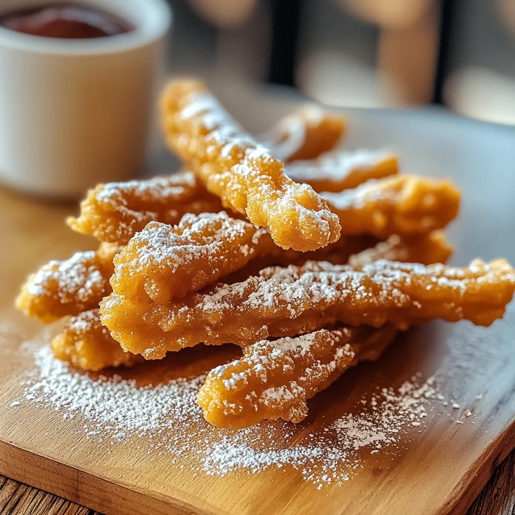 A plate of fried dough covered in powdered sugar.