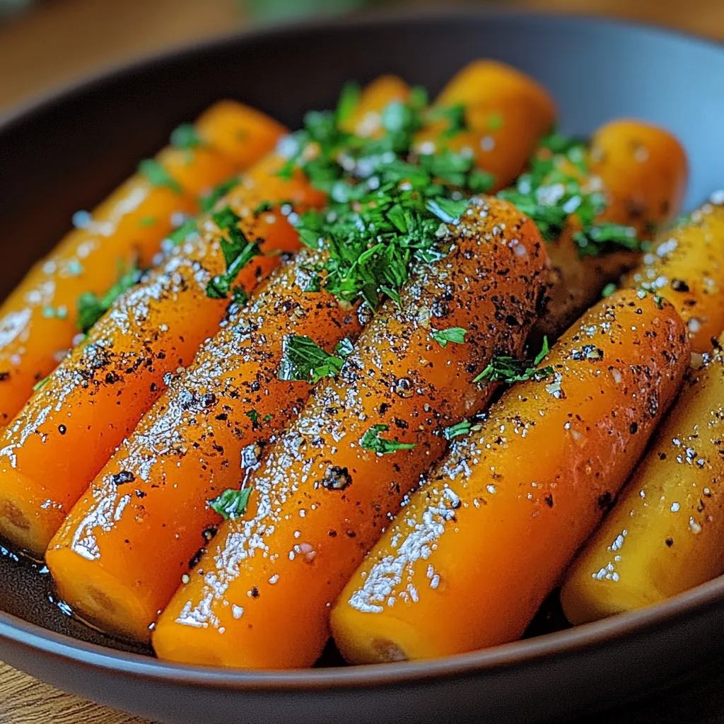 A bowl of carrots with herbs on top.