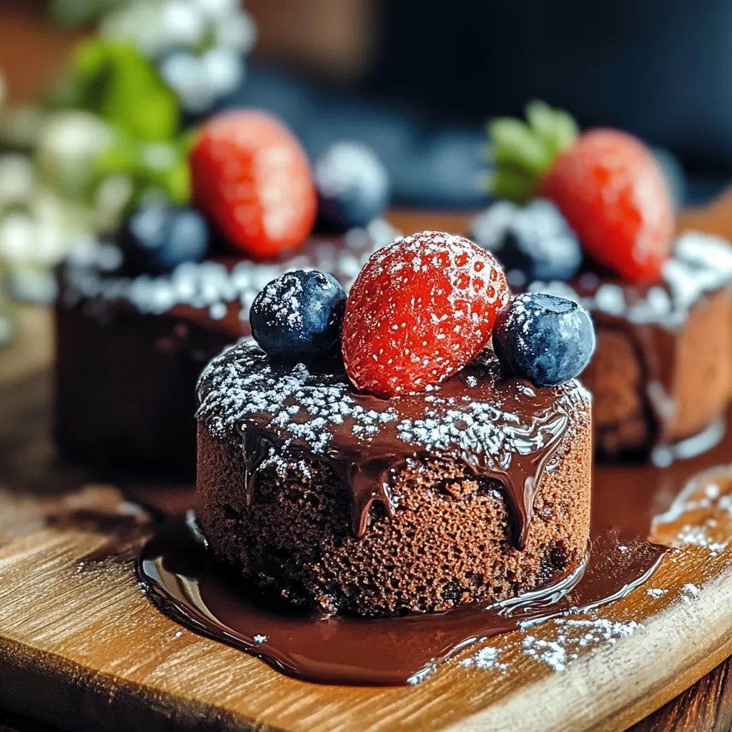 Chocolate cake with strawberries and blueberries.