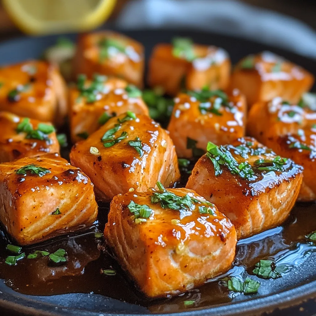 A pan of cooked salmon with lemon slices.