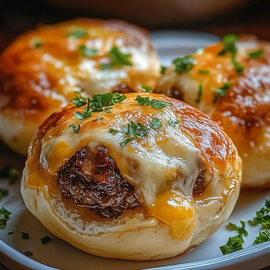 Three cheese and meat filled breads on a plate.