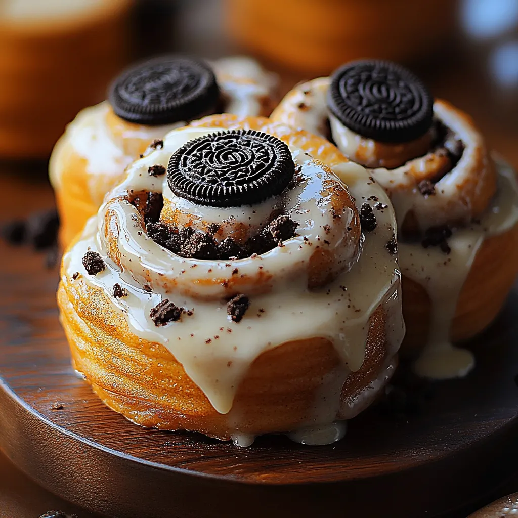 Two donuts with chocolate frosting and Oreo cookies.