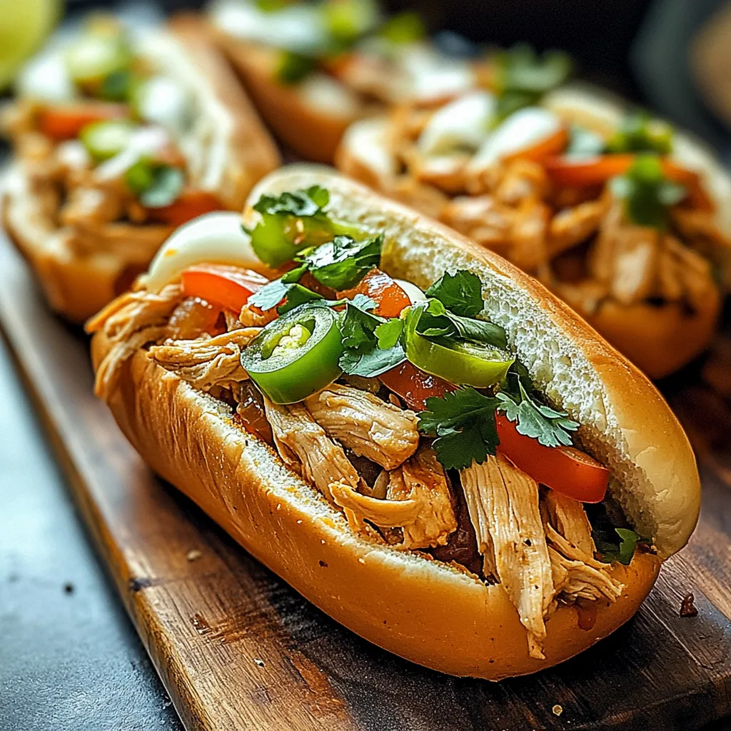 A sandwich with chicken, tomatoes, and jalapenos.