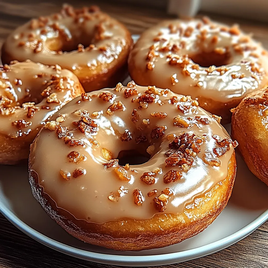 A plate of donuts with a glaze.