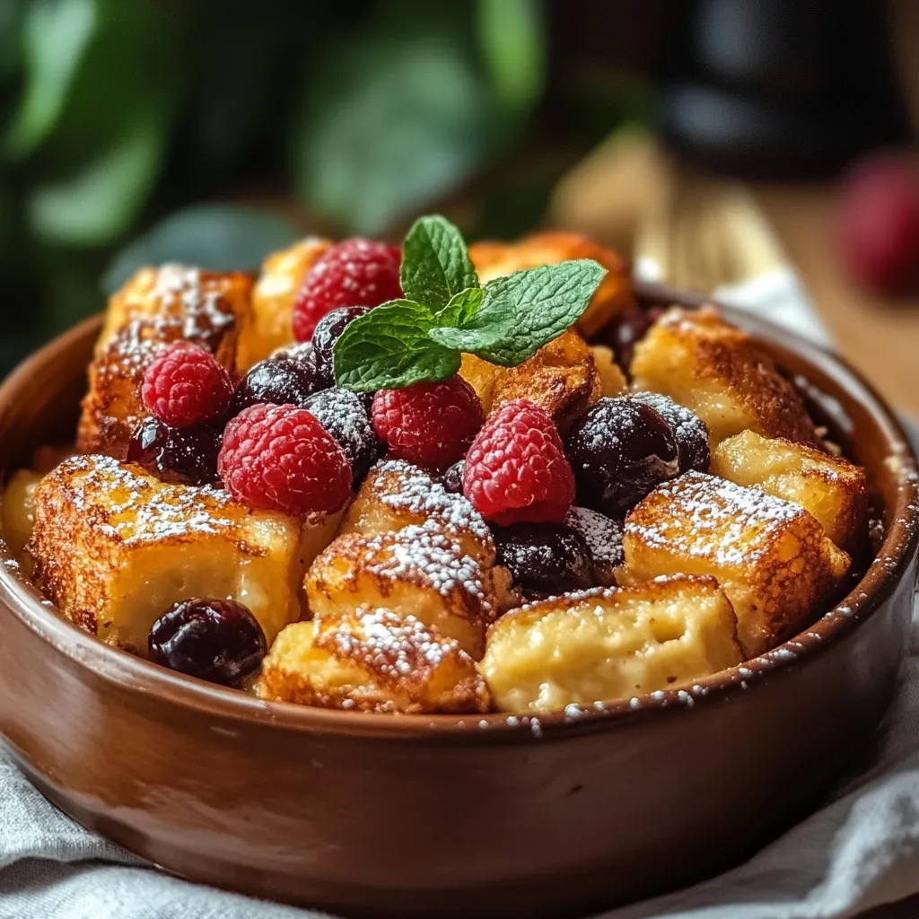 A bowl of food with berries and mint.