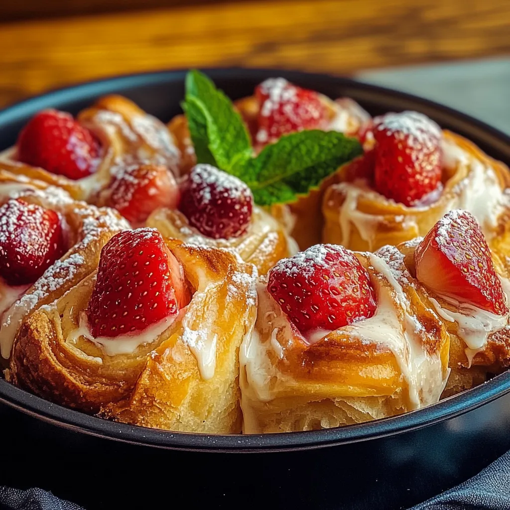 A plate of pastries with strawberries on top.