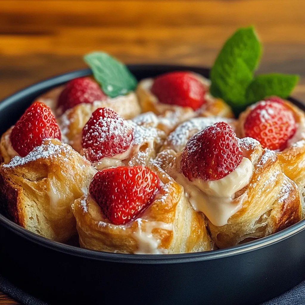 A plate of food with strawberries on top.