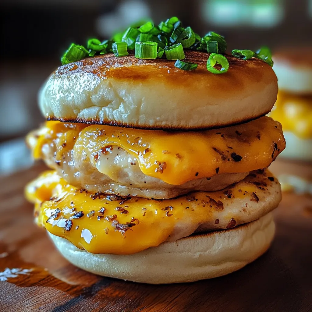 A stack of sandwiches with cheese and green onions.