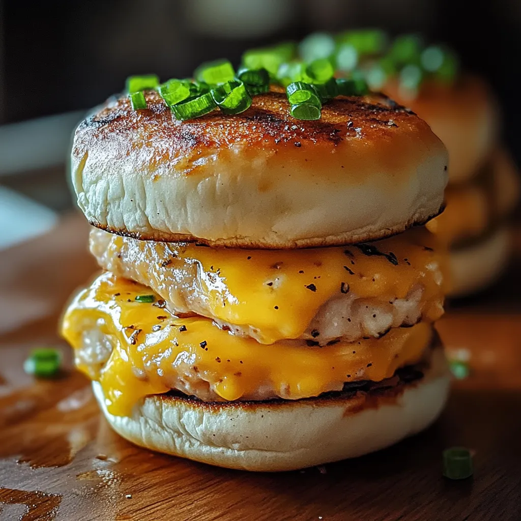 A stack of sandwiches with cheese and green onions.