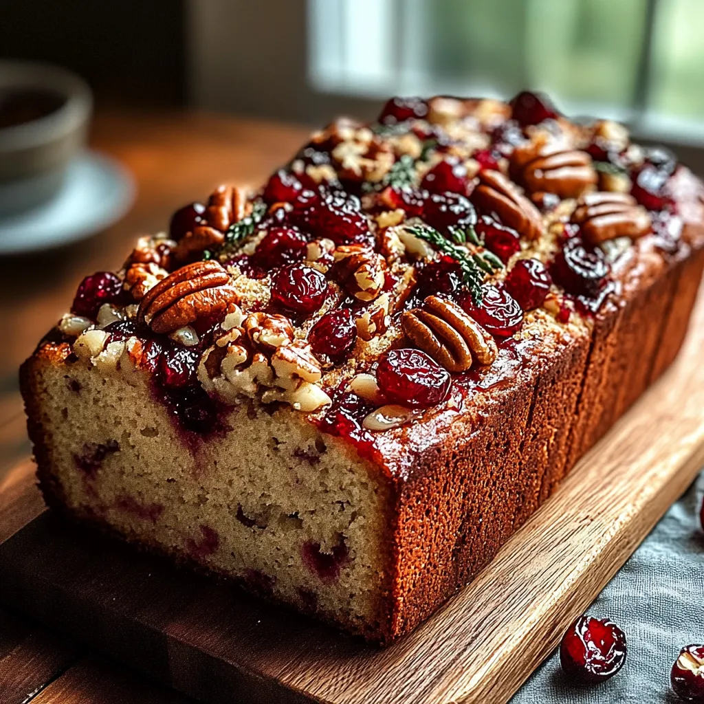 A loaf of bread with nuts and berries on top.