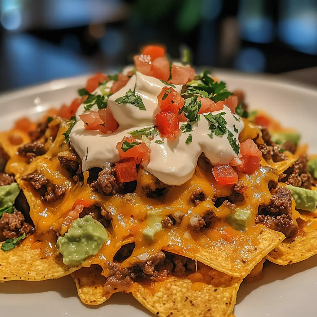 A plate of nachos with white cheese and tomatoes.