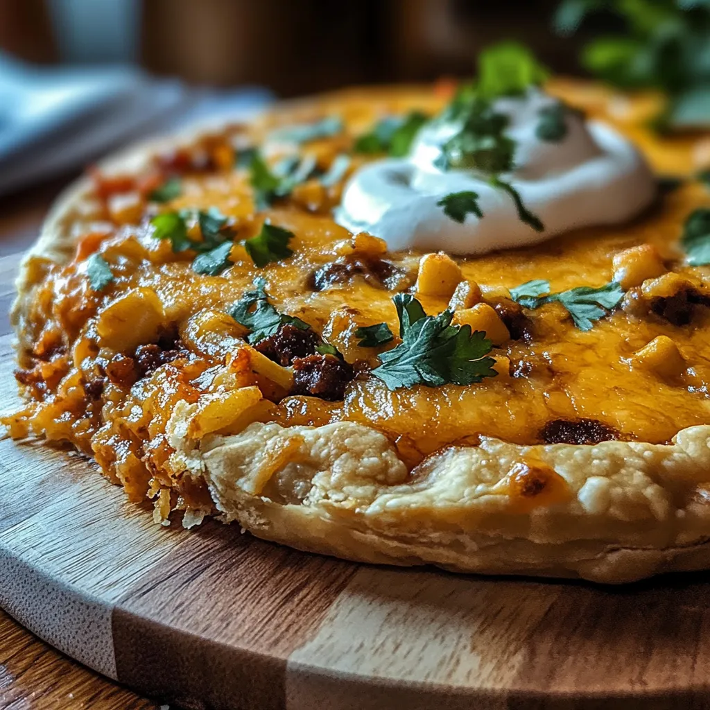 A pizza with a white sauce on top.