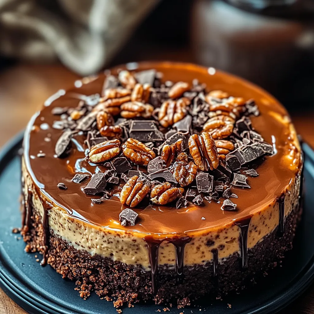 A slice of cake with chocolate and pecans.