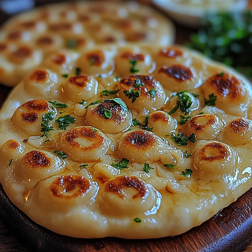 A pizza with cheese and herbs on top.