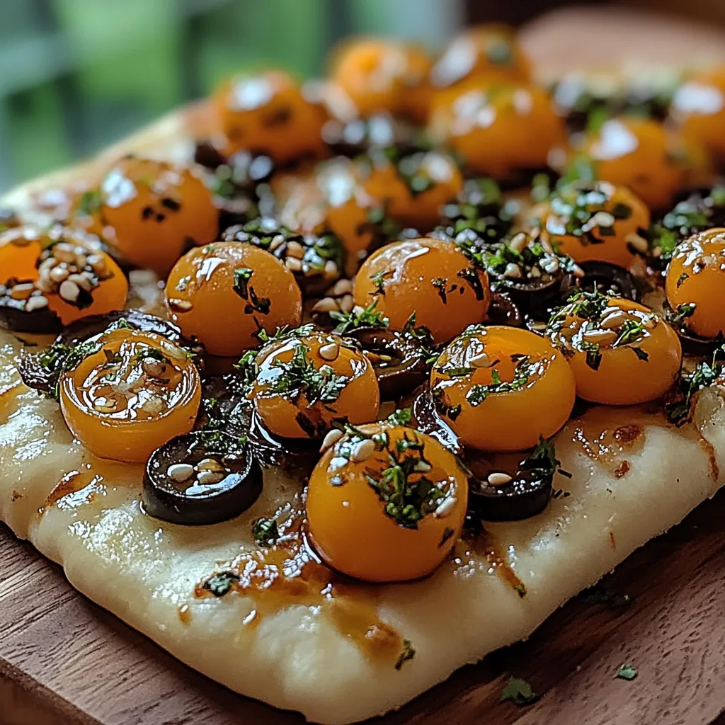 A pizza with tomatoes and olives on it.