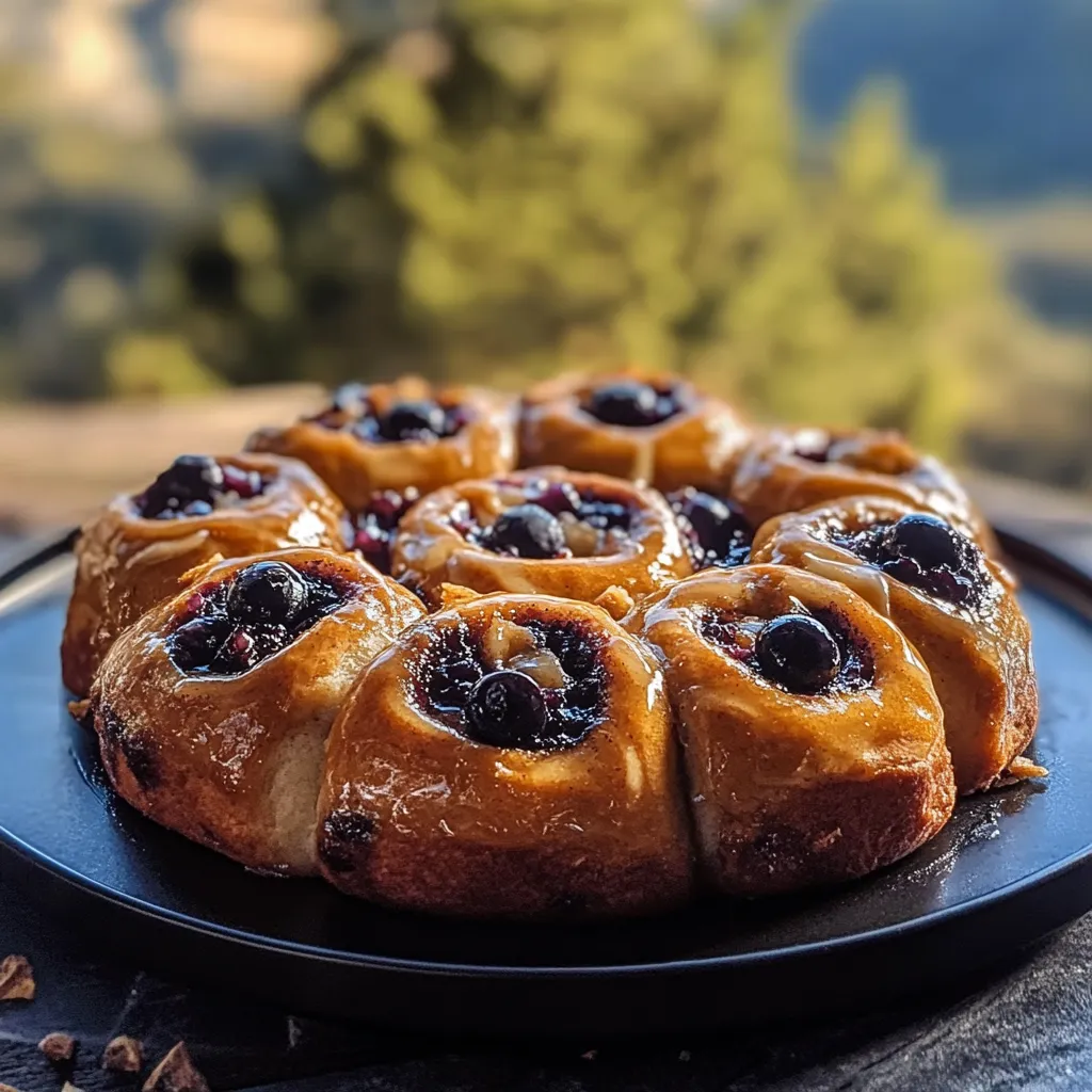 A blueberry cake with a glaze on top.
