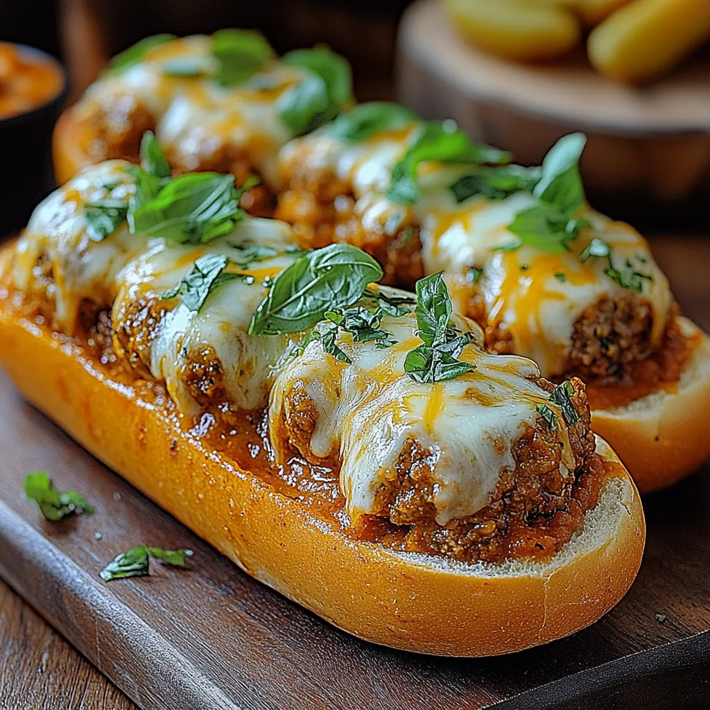 A sandwich with meatballs and cheese.