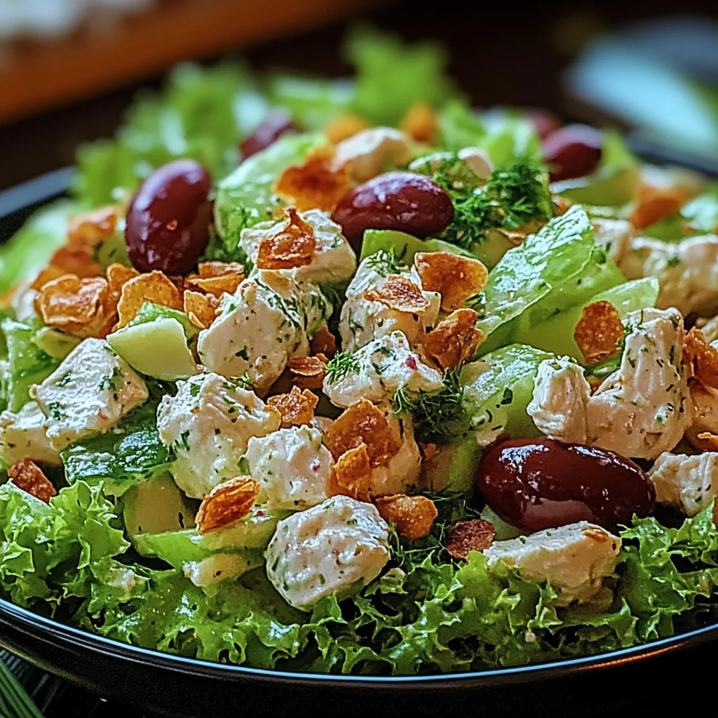A salad with chicken, grapes, and olives.