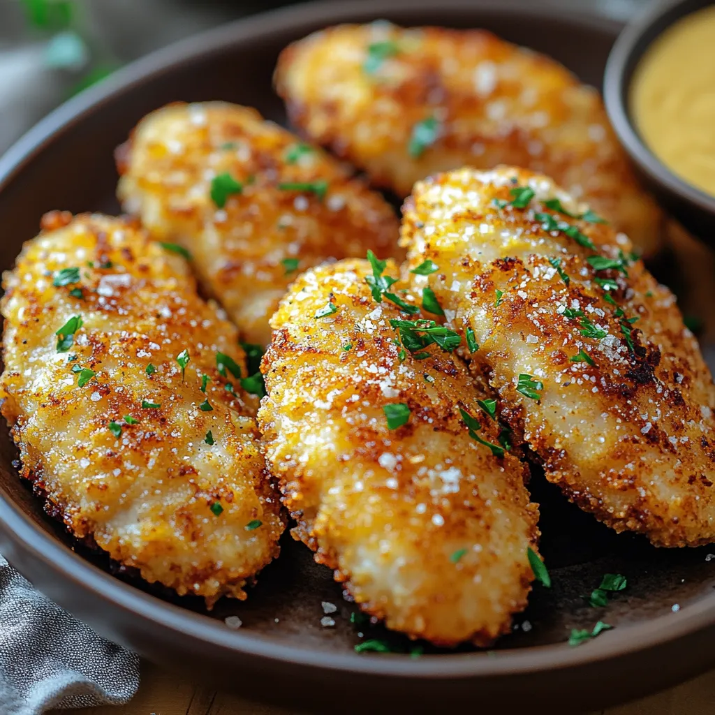 A plate of breaded food with a bowl of sauce.