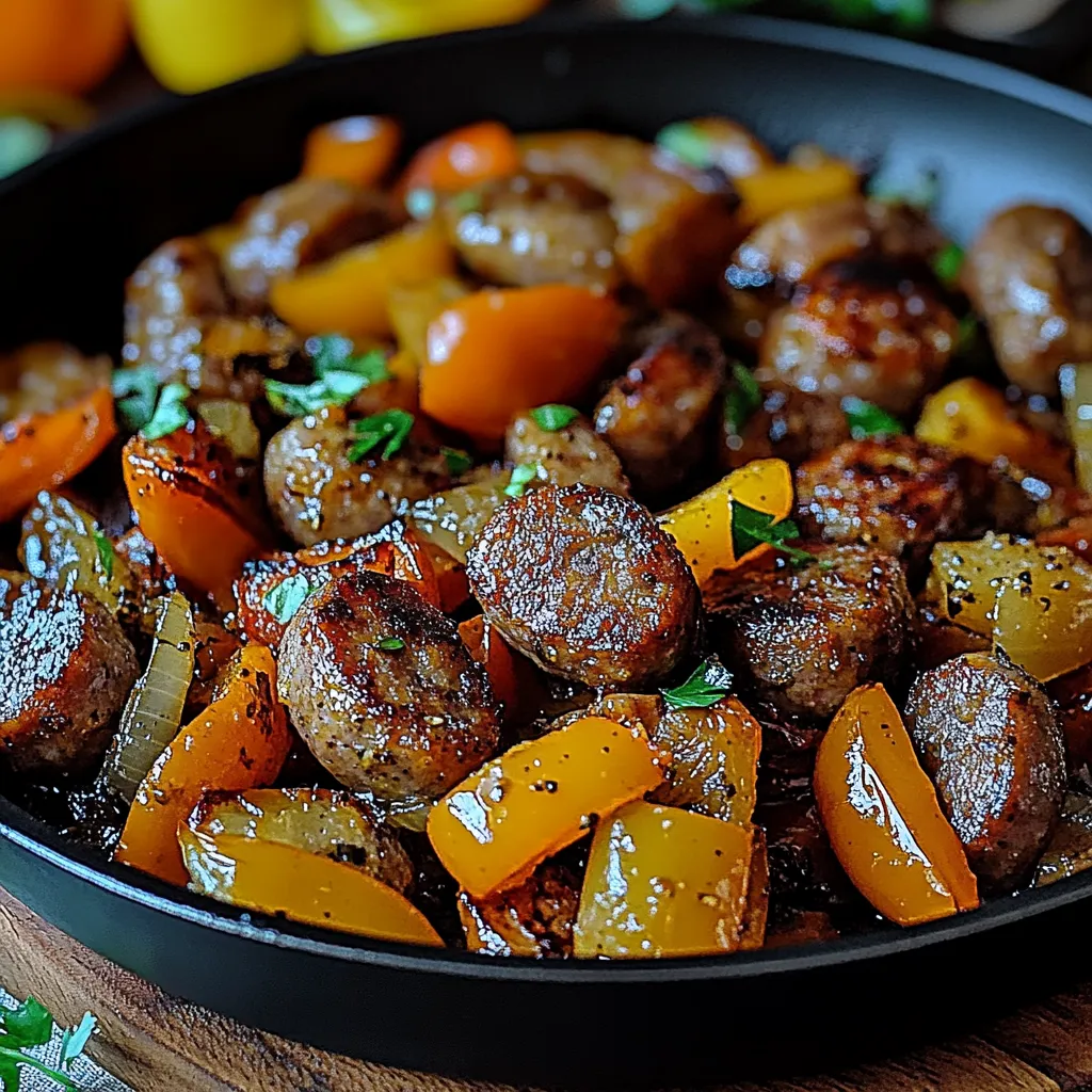 A pan of sausage and peppers.