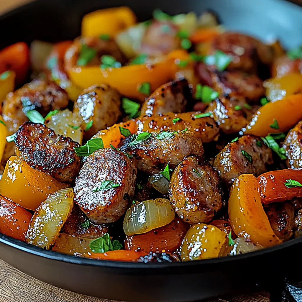 A bowl of sausage and vegetables.