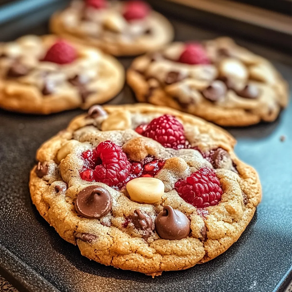 A cookie with chocolate and raspberries.