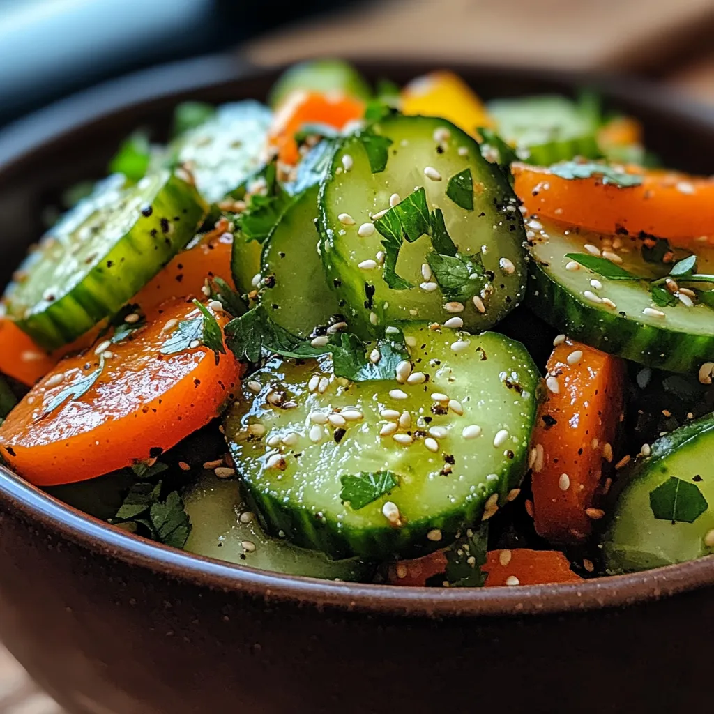 A bowl of vegetables including cucumbers and carrots.